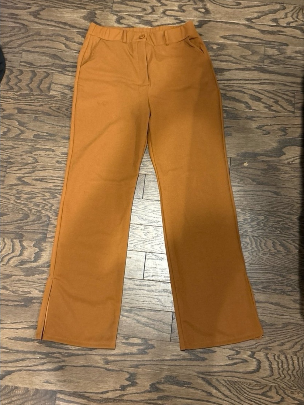 Women's High-Rise Wide Leg Pants in Camel with Split Hem